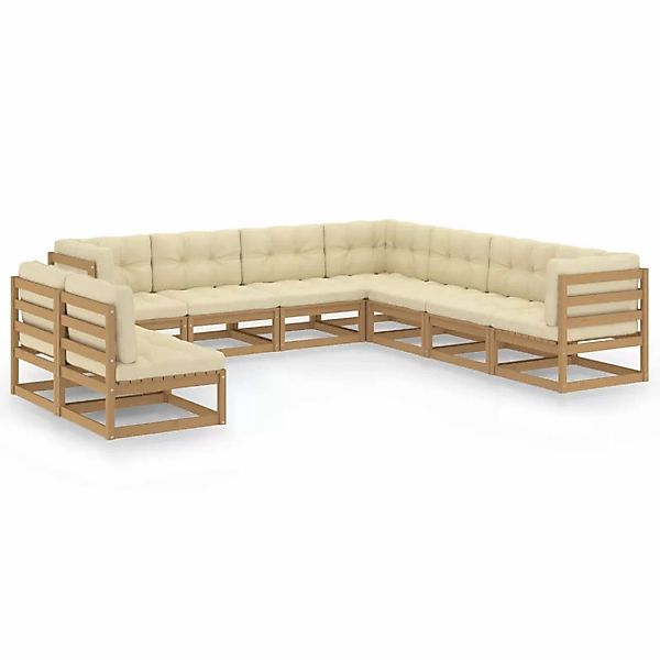 9-tlg. Garten-lounge-set Kissen Honigbraun Kiefer Massivholz günstig online kaufen