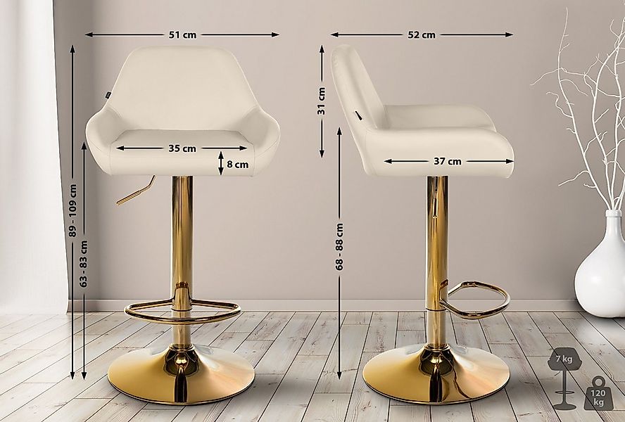 CLP Barhocker Braga, Kunstleder-Bezug, Gold-Optik, höhenverstellbar günstig online kaufen