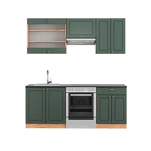 Vicco Fame-Line Küchenzeile Grün-Gold Landhaus/Goldkraft Eiche 200 cm AP An günstig online kaufen