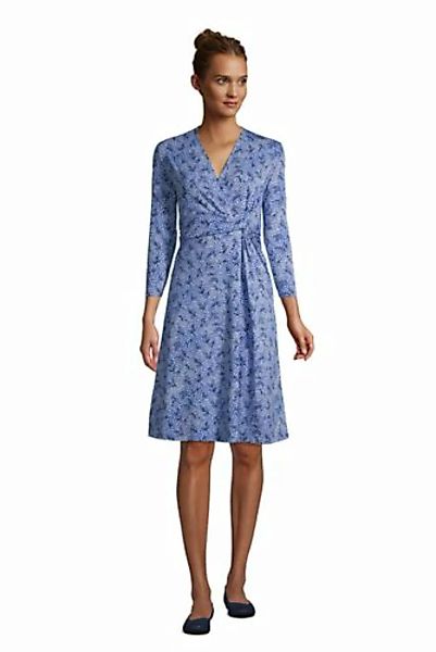 Gemustertes Jersey-Wickelkleid mit 3/4-Ärmeln, Damen, Größe: S Normal, Blau günstig online kaufen