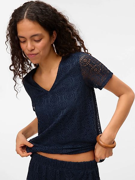Vero Moda V-Shirt "VMMAYA SS V NECK TOP JRS" Materialmix, regular fit, Spit günstig online kaufen