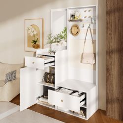 Merax Garderoben-Set Garderobenschrank Kompaktgarderobe mit Spiegel, günstig online kaufen