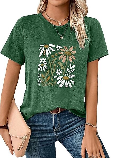 PYL T-Shirt Damen Sommer Kurzarmbluse Locker Gänseblümchen Print-Shirt günstig online kaufen