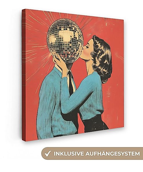 OneMillionCanvasses® Leinwandbild Frau - Retro - Discokugel - Kuss, Fotodru günstig online kaufen