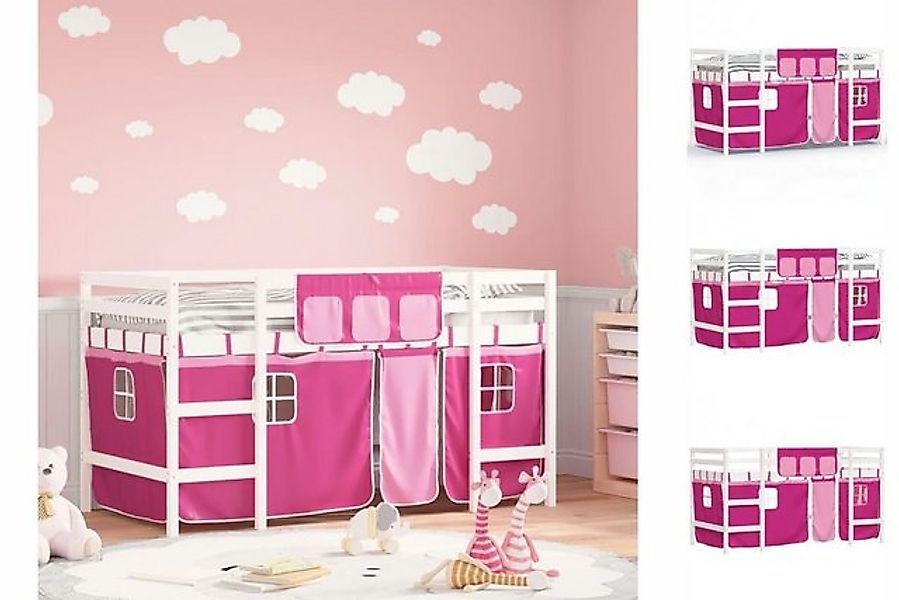 vidaXL Kinderbett Kinderhochbett mit Vorhängen Rosa 90x190 cm Massivholz Ki günstig online kaufen