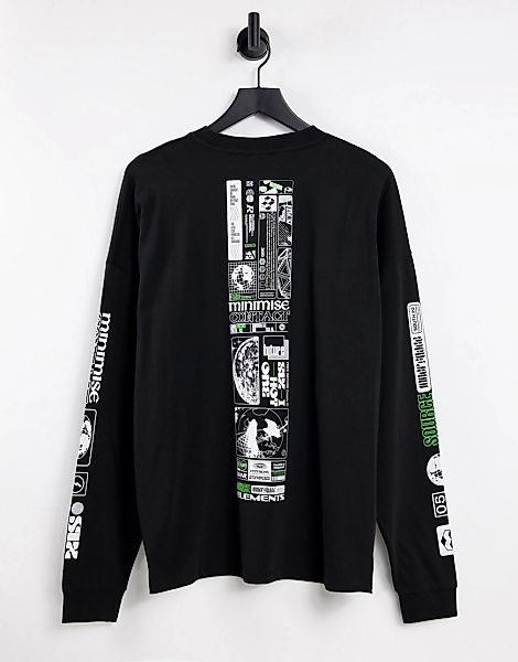 ASOS DESIGN – Langärmliges Oversize-Shirt in Schwarz mit mehreren Grafikpri günstig online kaufen