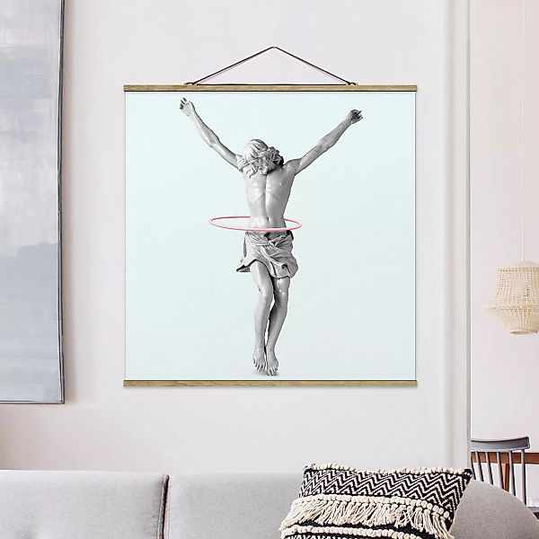 Stoffbild mit Posterleisten - Quadrat Jesus mit Hula Hoop Reifen günstig online kaufen