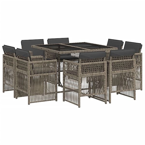 vidaXL 9-Tlg Garten-Essgruppe mit Kissen Grau Poly Rattan 3211016 günstig online kaufen