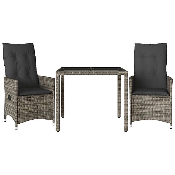 vidaXL 3-Tlg Bistro-Set mit Kissen Grau Poly Rattan 3276735 günstig online kaufen