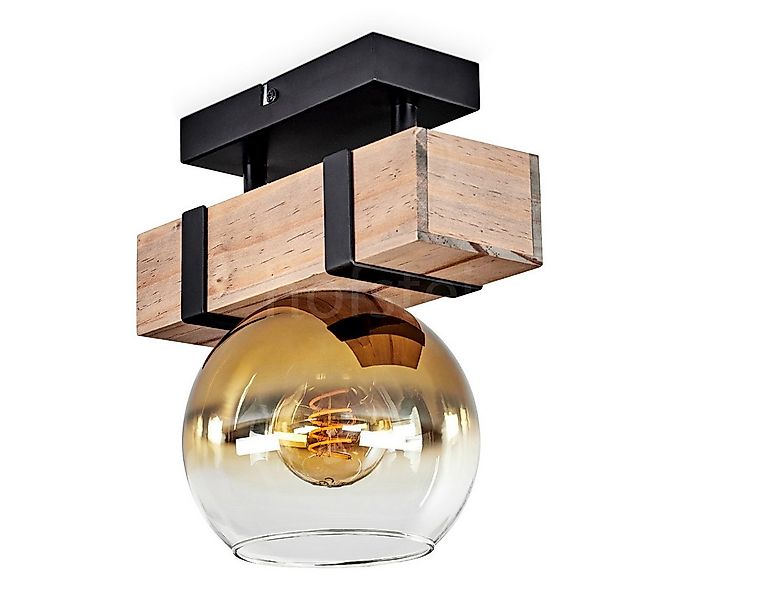 hofstein Deckenleuchte Deckenlampe aus Metall/Holz /Glas in Schwarz/Natur/G günstig online kaufen