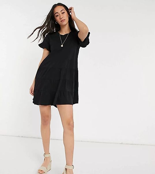 Esmee – Exclusive – Gestuftes Mini-Strandkleid aus Jersey in Schwarz günstig online kaufen