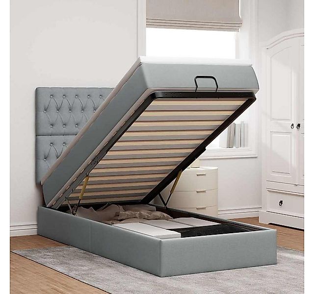 vidaXL Bett, Ottoman-Bett mit Matratze & LEDs Hellgrau 90x190 cm Stoff günstig online kaufen