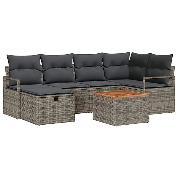 vidaXL Garten-Sofa-Set mit Kissen mit Speicher 7-Tlg Grau Poly Rattan 33608 günstig online kaufen