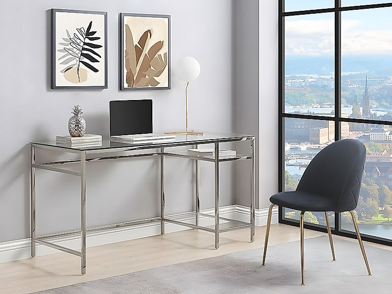Schreibtisch mit 2 Ablagen - Glas & Stahl - Silberfarbe - TIZIO von Pascal günstig online kaufen