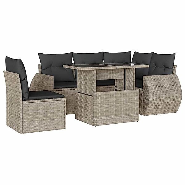 vidaXL 6-Tlg Garten-Sofagarnitur mit Kissen Hellgrau Poly Rattan 3268542 günstig online kaufen