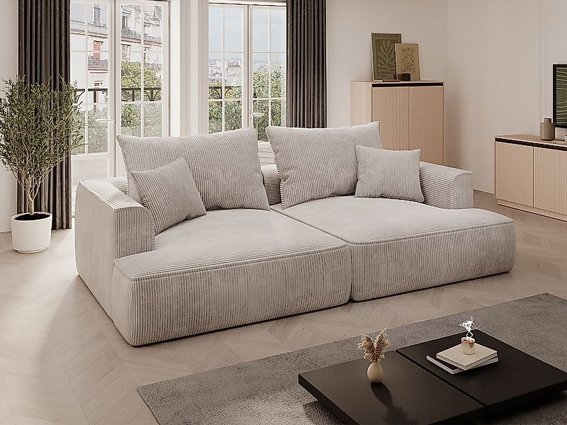 Sofa 4-Sitzer – tiefe Komfortsitzfläche – Cord – Beige – PINETA günstig online kaufen