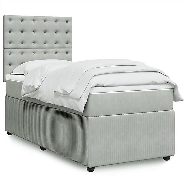 vidaXL Boxspringbett, Boxspringbett mit Matratze Hellgrau 100x200 cm Samt günstig online kaufen