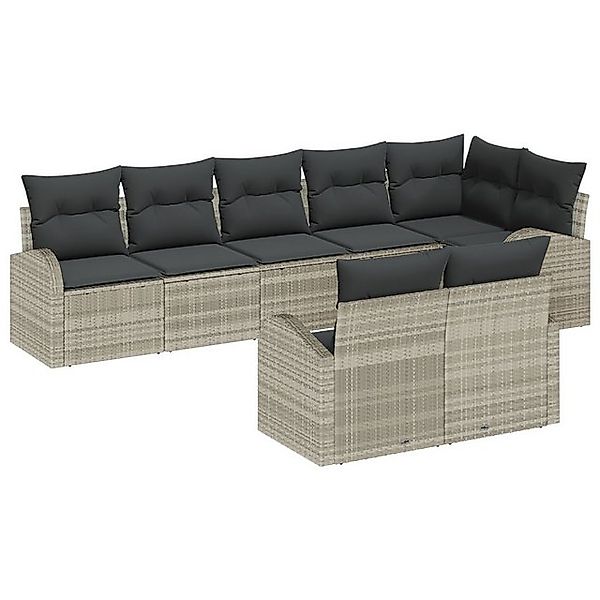 vidaXL Loungesofa 8-tlg. Garten-Sofagarnitur mit Kissen Hellgrau Poly Ratta günstig online kaufen
