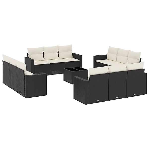 vidaXL 13-Tlg Garten-Sofagarnitur mit Kissen Schwarz Poly Rattan 3251113 günstig online kaufen