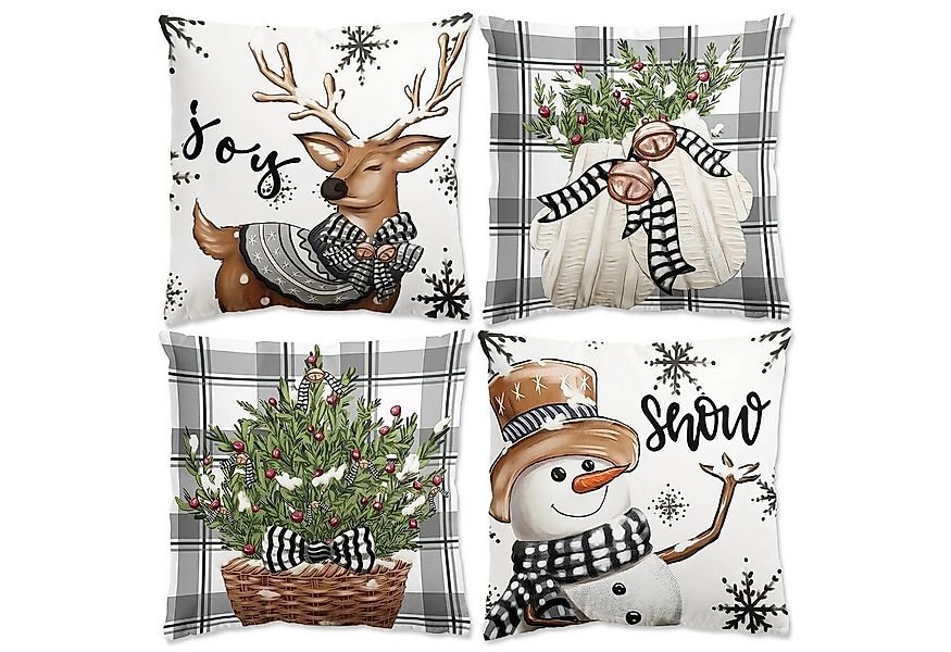 FOUORTUNATE-BEE Kissenbezug 4er Set Kissenbezug Weihnachten Winter Zierkiss günstig online kaufen