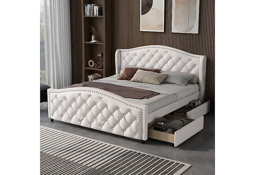 Odikalo Stauraumbett Polsterbett, Lattenrost, 2 Schubladen, Kopfteil Leder günstig online kaufen