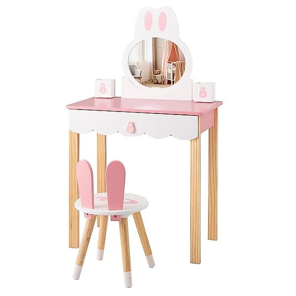 Costway Kinder Schminktisch mit Hocker & Aufbewahrungsbox Rosa günstig online kaufen