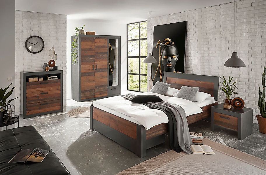 Home affaire Schlafzimmer-Set "BROOKLYN" Set, 5 Stk. tlg. Bett mit Holzkopf günstig online kaufen