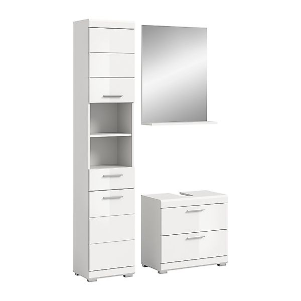 Badkombination 3-teilig mit Spiegel 112 x 191 x 34 cm Front Weiß Hochglanz günstig online kaufen