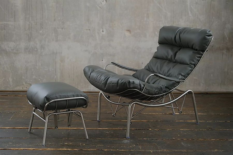 KAWOLA Relaxsessel ROWA Sessel Leder grau (B/H/T) 77x88x103 inklusive Hocke günstig online kaufen