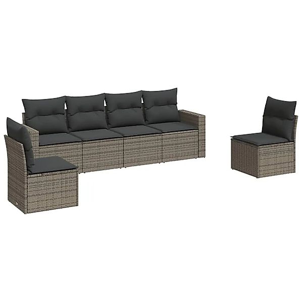 vidaXL 6-Tlg Garten-Sofagarnitur mit Kissen Grau Poly Rattan 3251147 günstig online kaufen