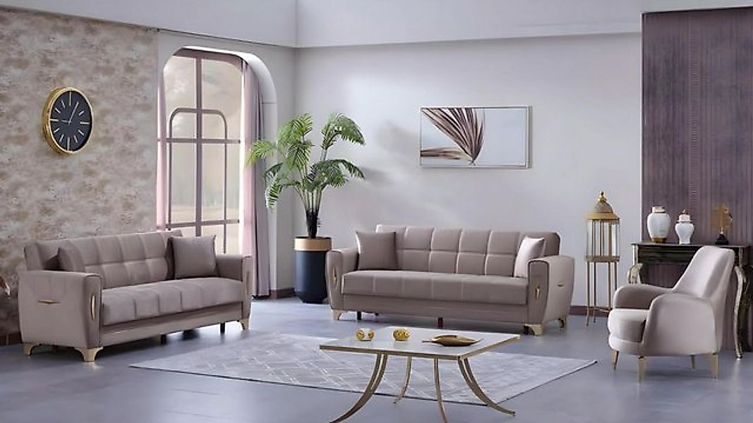 JVmoebel 3-Sitzer Wohnzimmer Textil Sofagarnitur 3+3+1 Sitzer Komplett Sofa günstig online kaufen