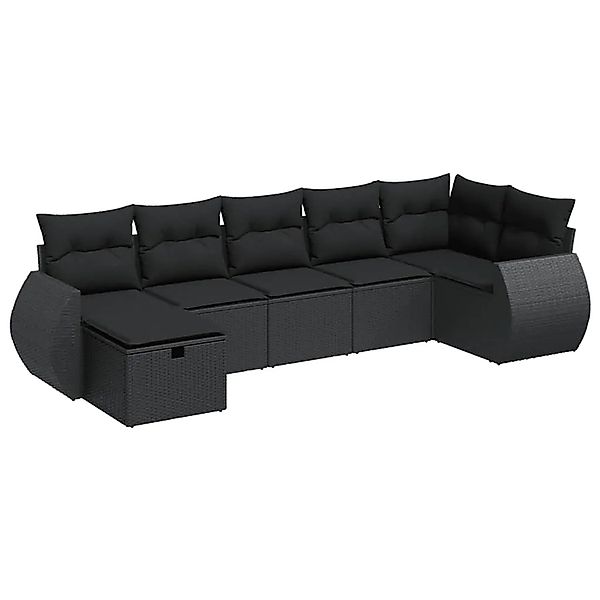 vidaXL 7-Tlg Garten-Sofagarnitur mit Kissen Schwarz Poly Rattan 3325601 günstig online kaufen