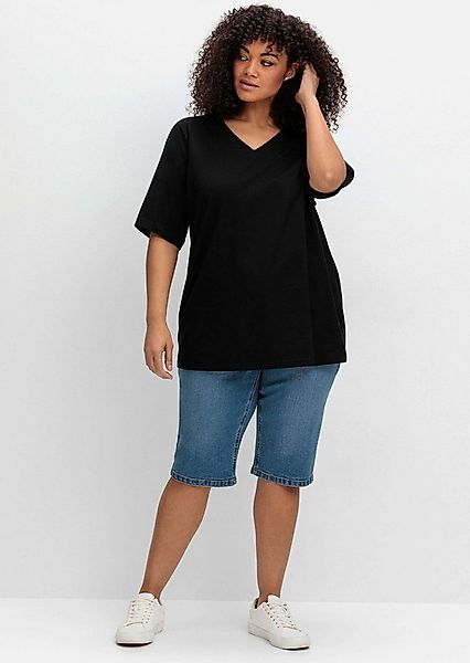 Sheego T-Shirt T-Shirt Kurzarm mit V-Ausschnitt, leicht tailliert günstig online kaufen