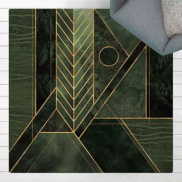 Kork-Teppich Geometrische Formen Smaragd Gold günstig online kaufen