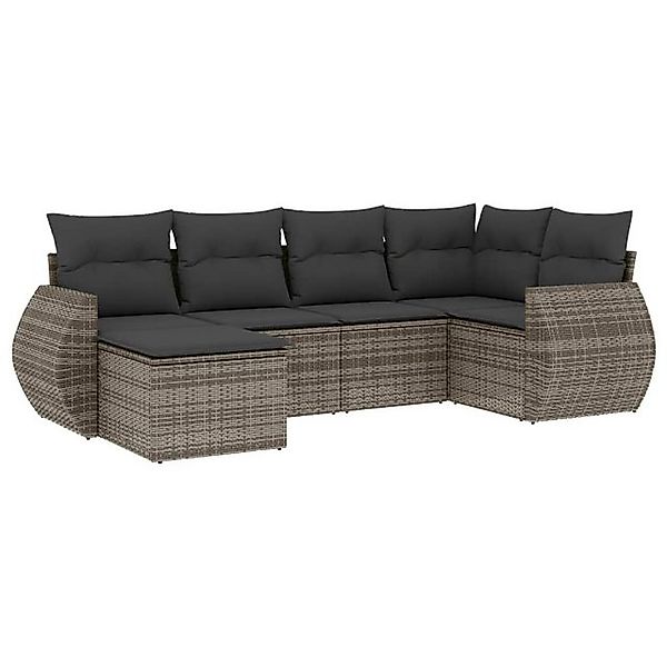 vidaXL Sofaelement 6-tlg. Garten-Sofagarnitur mit Kissen Grau Poly Rattan ( günstig online kaufen