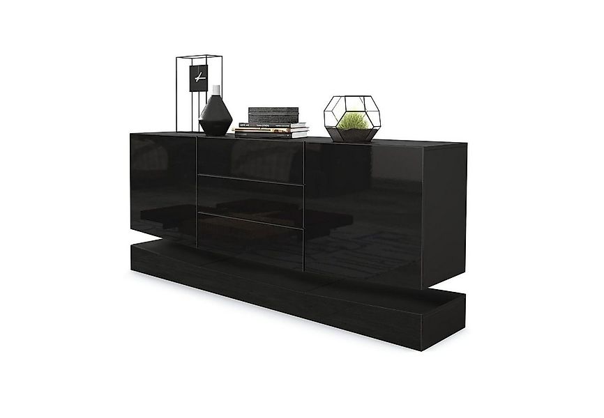 Vladon Sideboard City (Kommode, mit 2 Türen und 3 Schubladen), Schwarz matt günstig online kaufen