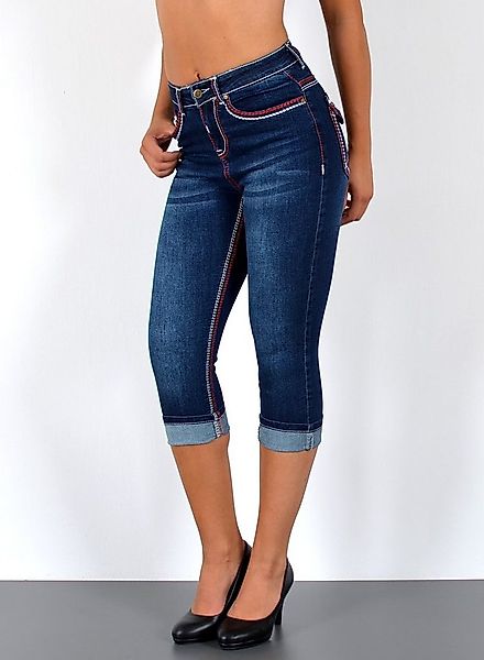 ESRA Caprijeans 3/4 Capri Jeans Damen High Waist weiße Naht Jeans Kontrastn günstig online kaufen