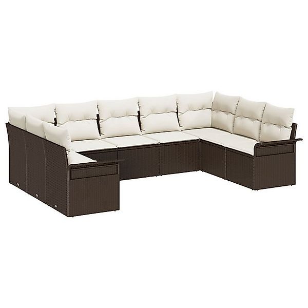 vidaXL Loungesofa 9-tlg. Garten-Sofagarnitur mit Kissen Braun Poly Rattan, günstig online kaufen