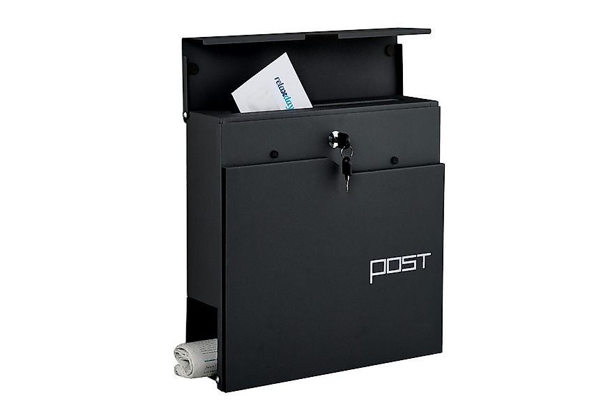 relaxdays Briefkasten mit Zeitungsfach, schwarz günstig online kaufen