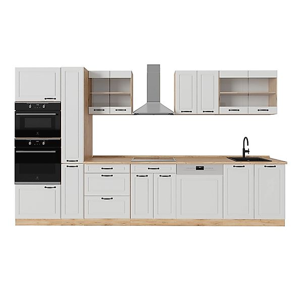 Vicco R-Line Küchenzeile Weiß Landhaus/Goldkraft Eiche 350 cm AP Eiche ohne günstig online kaufen