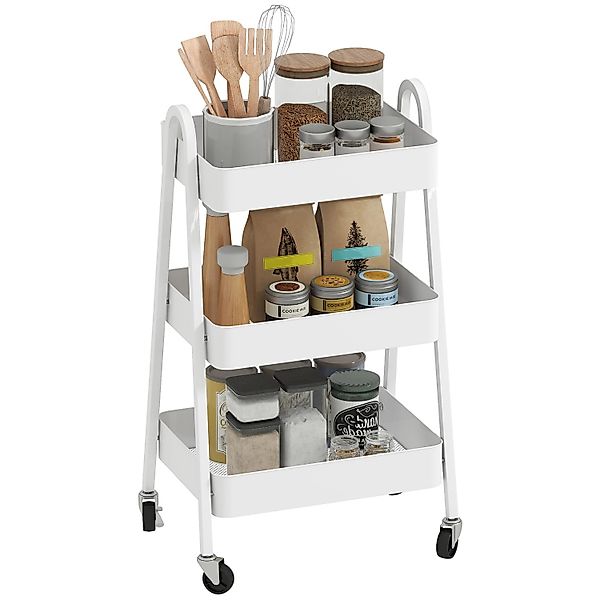 HOMCOM Rollwagen Metall 42,4L x 29,8B x 74,5H cm Weiß günstig online kaufen