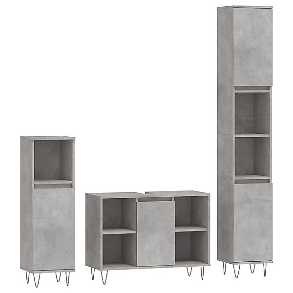 vidaXL Badezimmer-Set 3-tlg. Badmöbel-Set Betongrau Holzwerkstoff, günstig online kaufen