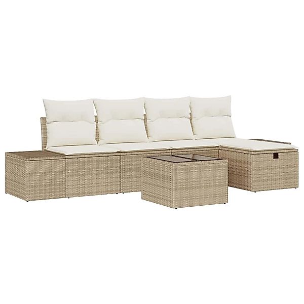 vidaXL Garten-Sofa-Set mit Kissen 6-Tlg Beige Poly Rattan 3359370 günstig online kaufen