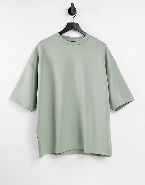 ASOS DESIGN – Oversized-T-Shirt aus Neopren in Grün günstig online kaufen