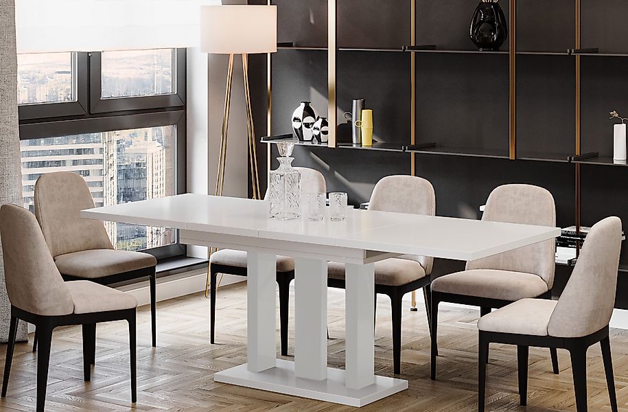 Endo-Moebel Säulen-Esstisch "Appia White" 130-210cm ausziehbar günstig online kaufen