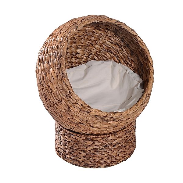 PawHut Tierhaus Katzenbett, mit Kissen, Wasserhyazinthe, für Katzen, Braun günstig online kaufen