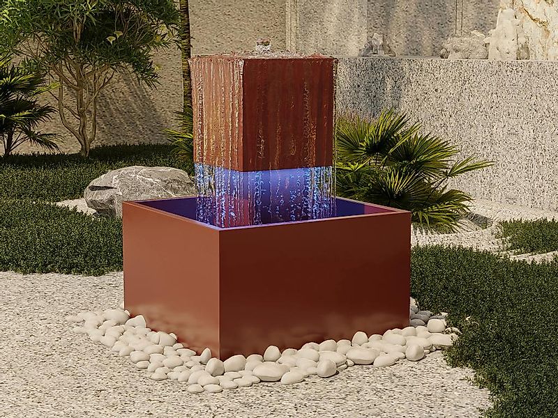 Außenbrunnen aus Edelstahl mit LED-Beleuchtung - H 65 cm - Terracotta - CAR günstig online kaufen