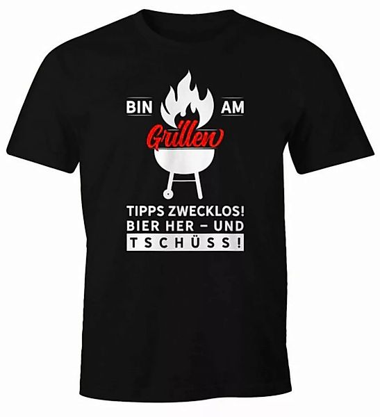 MoonWorks Print-Shirt Herren T-Shirt Bin am Grillen Fun-Shirt Spruch-Shirt günstig online kaufen