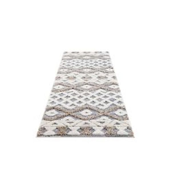 payé Teppich Nara-3050 Hochflor 80x300 cm Grau Rautenmuster günstig online kaufen