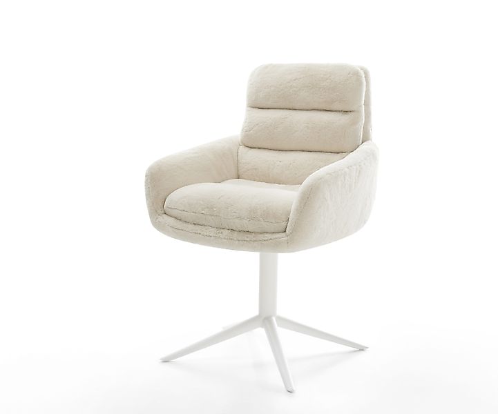 Drehstuhl Abelia-Flex mit Armlehnen Plüsch Creme-Weiß Fußkreuz Weiß 360° dr günstig online kaufen